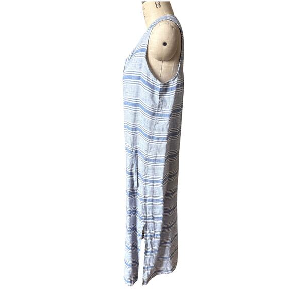 Helen Jon Striped Linen Midi Dress Women’s Size Large Blue Lightweight - Picture 2 of 6
